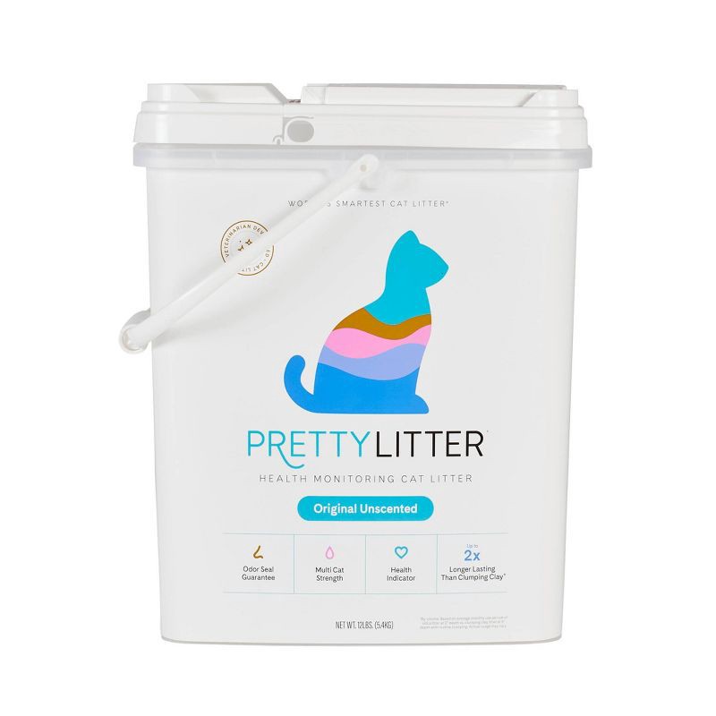 slide 1 of 9, PrettyLitter Low Dust Non-Clumping Lightweight Odor Control Cat Litter Pail - 12lbs: For Multiple Pets, Non-Toxic, Crystal Material, 12 lb