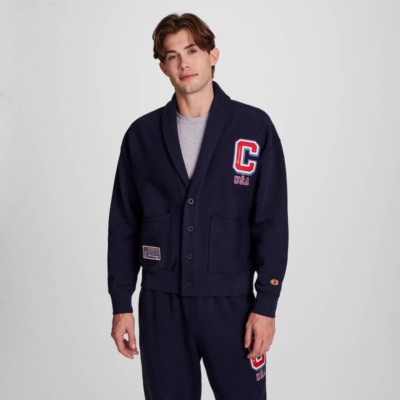 slide 4 of 9, Champion Adult Shawl Neck Fleece Shawl Sweater - Navy Blue S, 1 ct