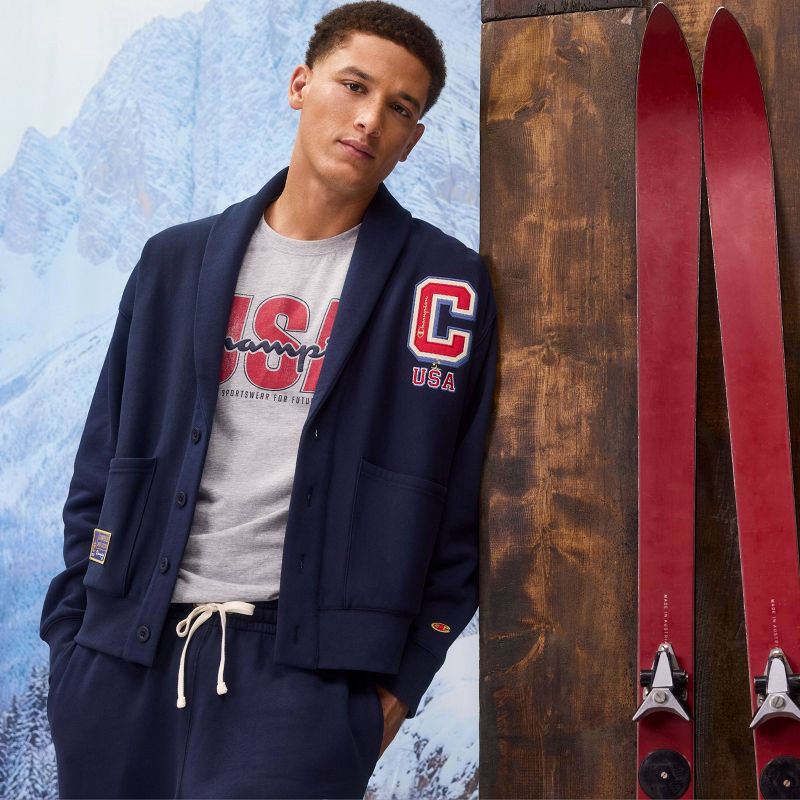 slide 9 of 9, Champion Adult Shawl Neck Fleece Shawl Sweater - Navy Blue S, 1 ct