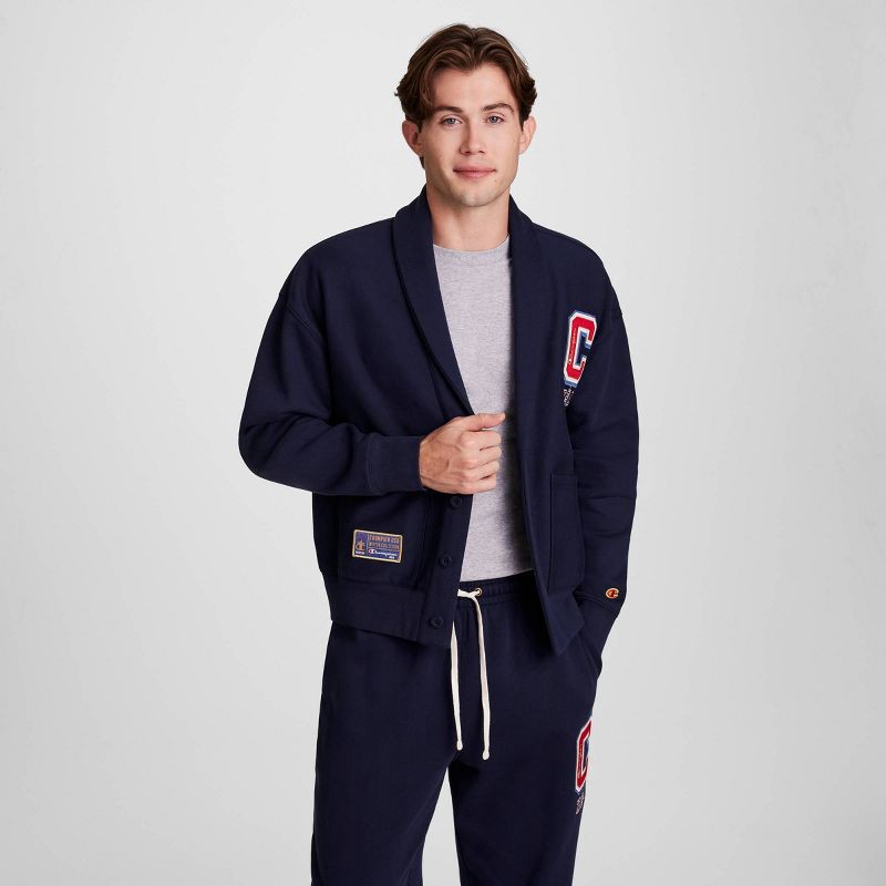 slide 3 of 9, Champion Adult Shawl Neck Fleece Shawl Sweater - Navy Blue M, 1 ct