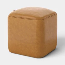 Upholstered Faux Leather Storage Cube with Rounded Corners Camel - Threshold™