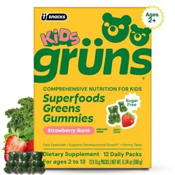 Gruns Grüns Kids Sugar Free Superfoods Greens Gummies with Prebiotic Fiber - 240g/12 Servings