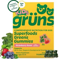 Gruns Grüns Kids Low Sugar Superfoods Greens Gummies with Prebiotic Fiber - 240g/12 Servings