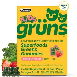 Gruns Grüns Kids Low Sugar Superfoods Greens Gummies with Prebiotic Fiber - 240g/12 Servings