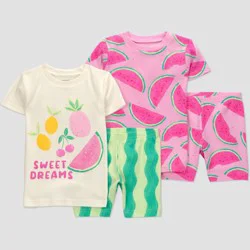 Carter's Just One You® Toddler Girls' 4pc Short Sleeve Watermelon Cotton Pajama Set - Pink 12M