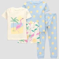 Carter's Just One You® Toddler Girls' 4pc Short Sleeve Flamingos Cotton Pajama Set - Ivory 5T
