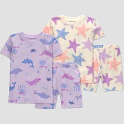 Carter's Just One You® Toddler Girls' 4pc Short Sleeve Whales Cotton Pajama Set - Lilac Purple 4T