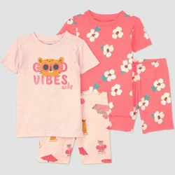 Carter's Just One You® Toddler Girls' 4pc Short Sleeve Leopard Cotton Pajama Set - Light Pink 12M