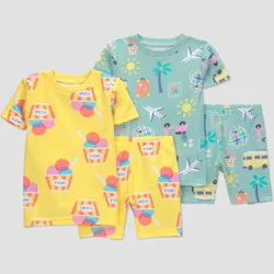 Carter's Just One You® Baby Girls' 4pc Short Sleeve Ice Cream Cotton Pajama Set - Yellow 18M
