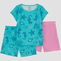 Carter's Just One You® Toddler Girls' Seahorses Pajama Set 3pc - Teal Green 5T