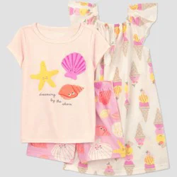 Carter's Just One You® Toddler Girls' Shells Pajama Set with Gown 3pc - Light Pink 2T
