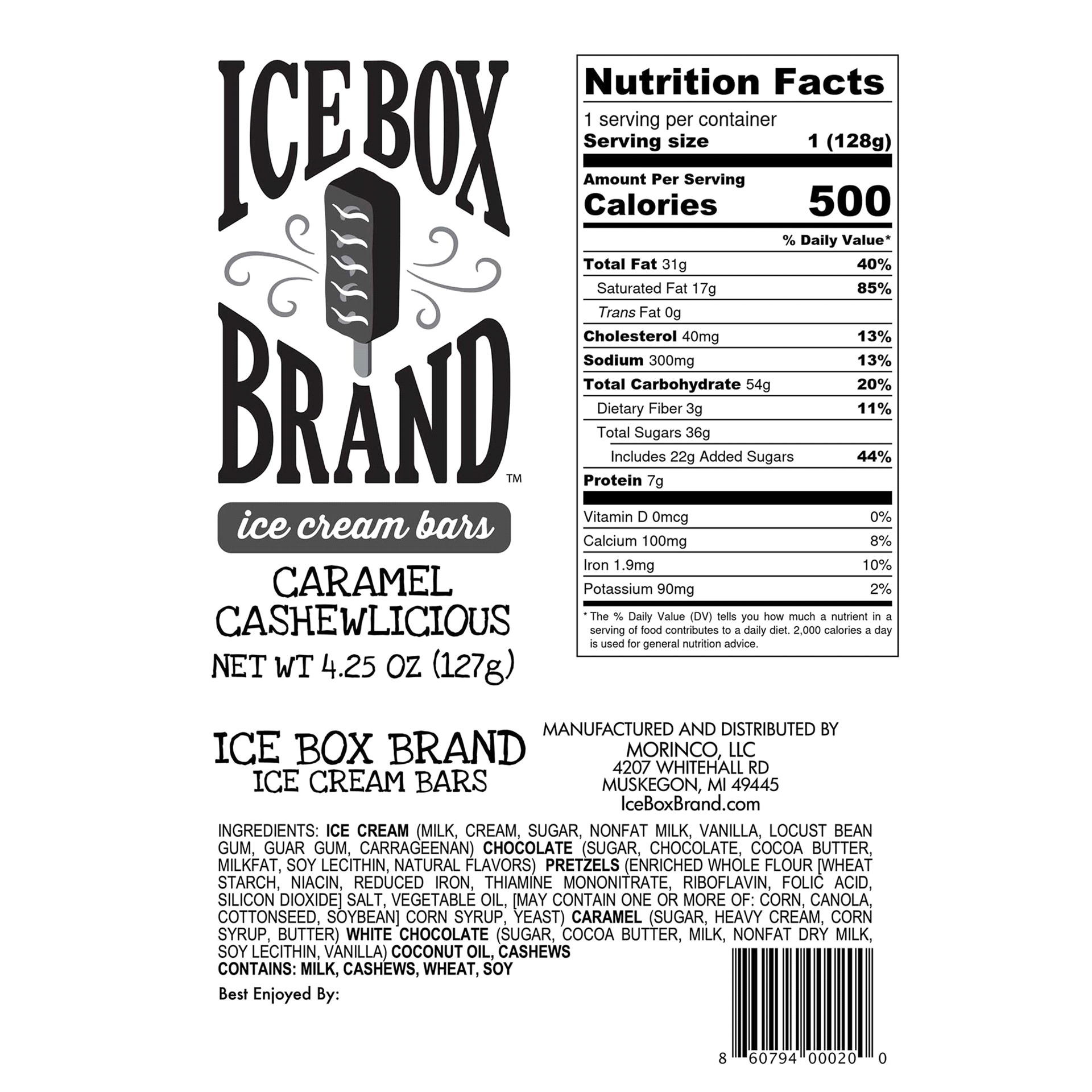 slide 4 of 5, Morinco Ice Box Brand Caramel Cashewlicious Ice Cream Bar, 4.25 oz