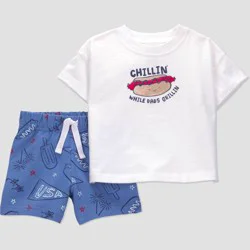 Carter's Just One You® Baby Boys' Americana 2pc Chillen' and Grillen T-Shirt and Shorts Set - White 12M