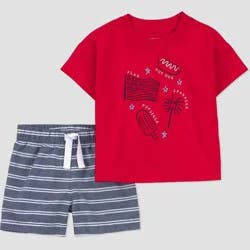Carter's Just One You® Baby Boys' Americana 2pc Short Sleeve T-Shirt and Shorts Set - Blue/Red 9M