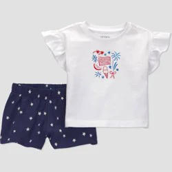 Carter's Just One You® Baby Girls' Americana 2pc Ruffle T-Shirt and Shorts Set - Blue 12M