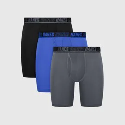 Hanes Premium Hanes Men's Anti-Chafe Total Support X-Temp Long Leg Boxer Briefs 3pk - Blue/Gray/Black XL