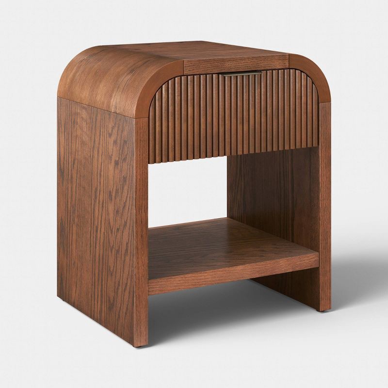 slide 1 of 5, Threshold Lupine Reeded Side Table with One Drawer Dark Brown - Fully Assembled, 1 ct