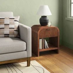 Threshold Lupine Reeded Side Table with One Drawer Dark Brown - Fully Assembled