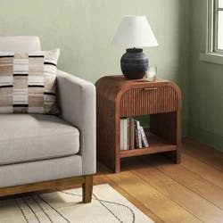 Threshold Lupine Reeded Side Table with One Drawer Dark Brown - Fully Assembled