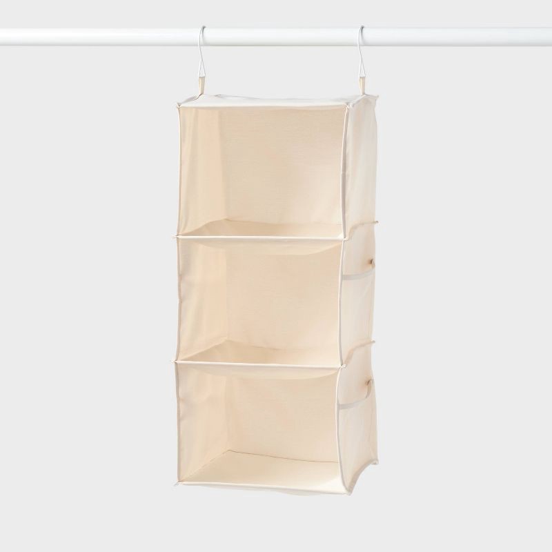 slide 1 of 3, Hanging Closet 3 Shelf with Side Pockets Ivory - Brightroom™, 1 ct