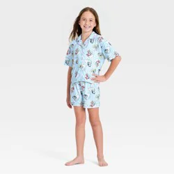 Girls' The Powerpuff Girls Button-Up Pajama Set - Turquoise M