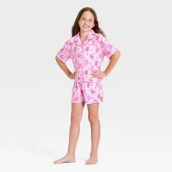 Girls' Squishmallows Button-Up Pajama Set - Pink S