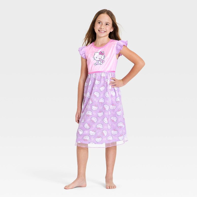 slide 1 of 3, Girls' Hello Kitty Fantasy Nightgown - Purple M, 1 ct
