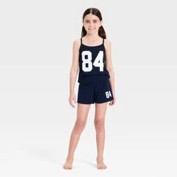 Grayson Threads Kids Girls' 84 2pc Fold Over Shorts and Cami Pajama Set - Navy Blue M