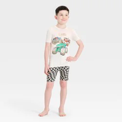 Boys' Hot Wheels Monster Trucks Tight Fit Shorts Pajama Set - Cream 8
