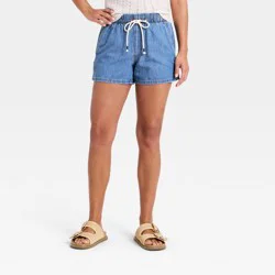 Women's Mid-Rise Linen-Blend Pull-On Beach Denim Shorts - Universal Thread™Medium Wash L