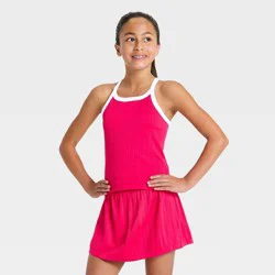 Girls' Seamless Textured Crop Active Tank Top - All In Motion™ Red XL