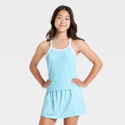 Girls' Seamless Textured Crop Active Tank Top - All In Motion™ Blue L