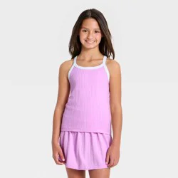 Girls' Seamless Textured Crop Active Tank Top - All In Motion™ Purple XL