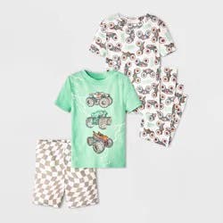 Toddler Boys' 4pc Hot Wheels Cotton Pajama Set - Mint Green 12M