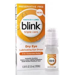Blink Triple Care Preservative-Free Hydrating and Lubricating Eye Drops for Dry Eyes - 0.34 fl oz
