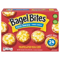 Bagel Bites Mini Pizza Bagel Frozen Snacks, 1 Box, for After-School and Late Night Snacking, Three Cheese, No High-Fructose Corn Syrup and No Artificial Flavors, 24 ct