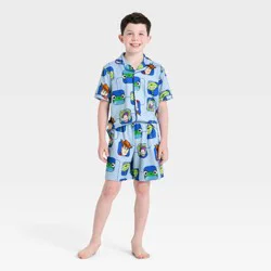 Boys' Toy Story Short Sleeve Button-Up Pajama Set - Light Blue L