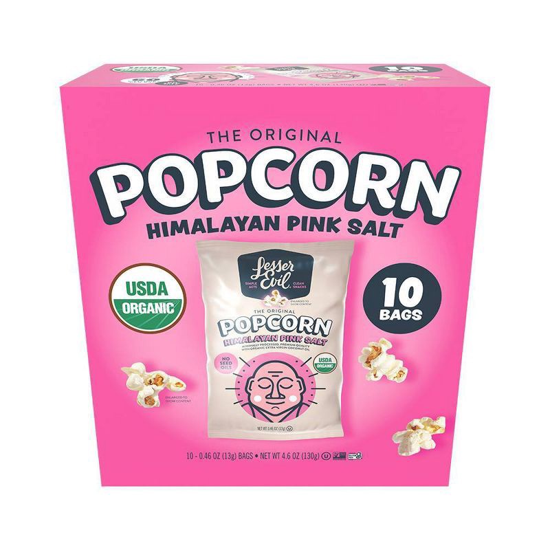 slide 1 of 4, LesserEvil Organic Himalayan Pink Snack Pack Popcorn - 4.6oz/10ct, 4.6 oz, 10 ct