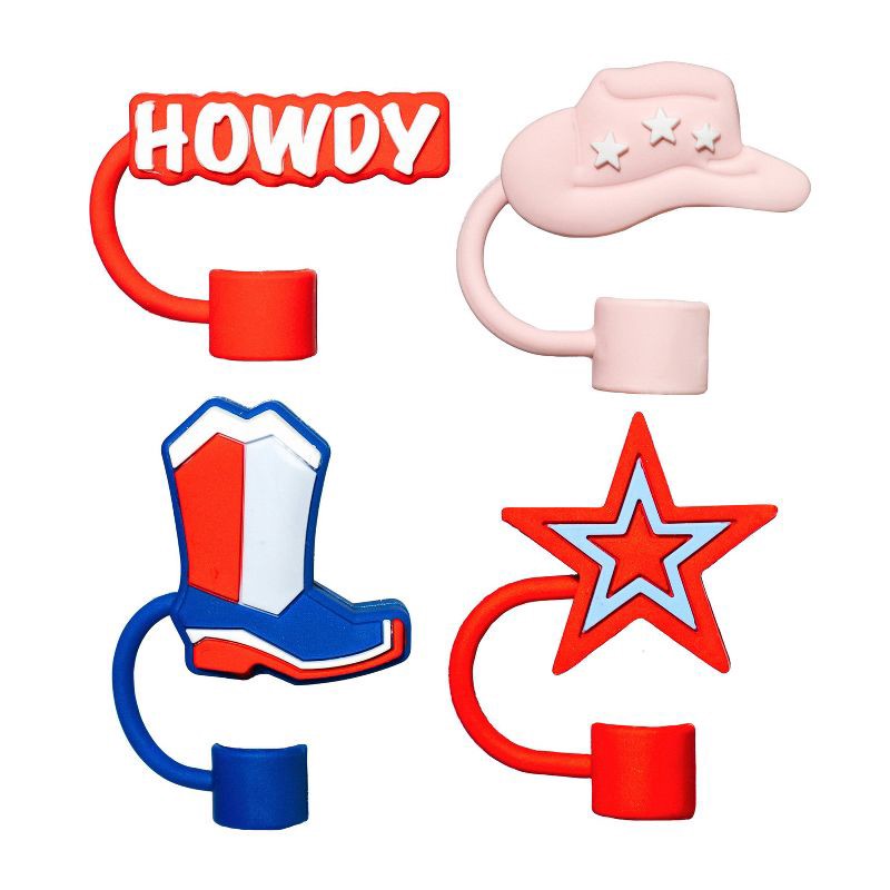 slide 1 of 7, CharCharms 4pk 4th of July Western Straw Toppers, 4 ct