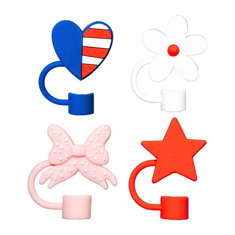 slide 1 of 7, CharCharms 4pk 4th of July Girly Straw Toppers, 4 ct