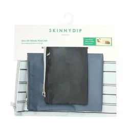 3pc Skinnydip Multiple Use Pouches Lightweight Toiletry Bag Set - Black/Blue/ Light Blue Stripe