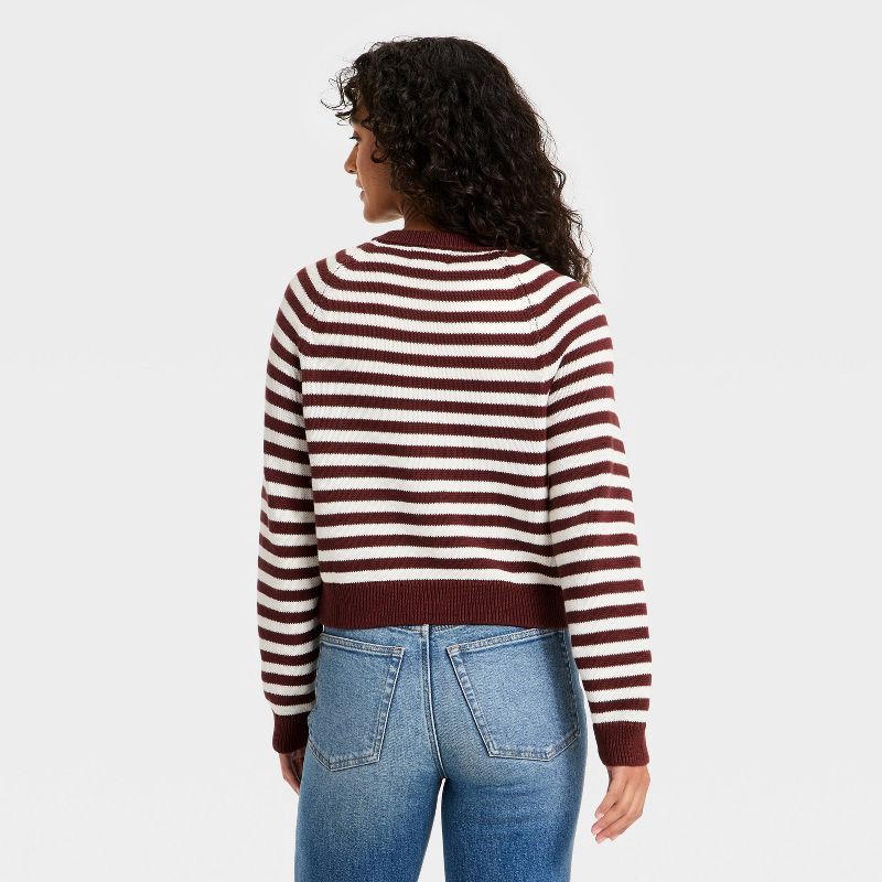 slide 2 of 3, Women's Crewneck Cotton Cardigan - Universal Thread™ Maroon Striped S, 1 ct