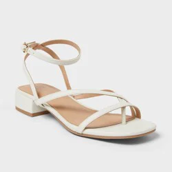 Women's Goldie Square Toe Strappy Heels - A New Day™ White 8.5
