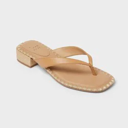 Women's Berkely Square Toe Thong Heels - A New Day™ Natural 7