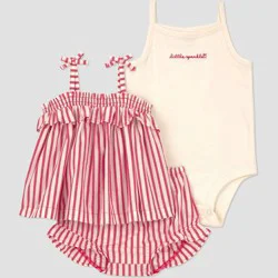 Carter's Just One You® Baby Girls' 3pc Striped Americana Tank Top with Bodysuit and Bloomer Set - Ivory/Red 3M