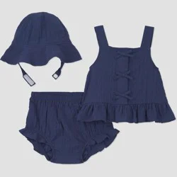 Carter's Just One You® Baby Girls' 3pc Bow Americana Tank Top with Bloomer and Hat Set - Navy Blue Newborn