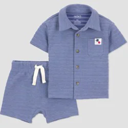 Carter's Just One You® Baby Boys' 2pc Striped Button-Down Americana Shirt and Shorts Set - Blue 12M