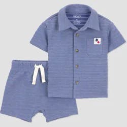 Carter's Just One You® Baby Boys' 2pc Striped Button-Down Americana Shirt and Shorts Set - Blue 12M
