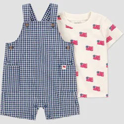 Carter's Just One You® Baby Boys' USA Flag Americana Gingham Overalls Set - Navy Blue/Ivory/Red 6M
