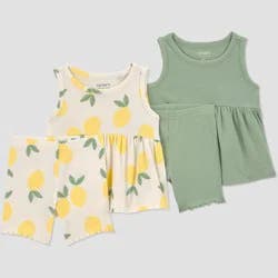 Carter's Just One You® Baby Girls' 4pc Lemon Peplum Tank Top and Capri Pants Set - Green/Yellow Newborn